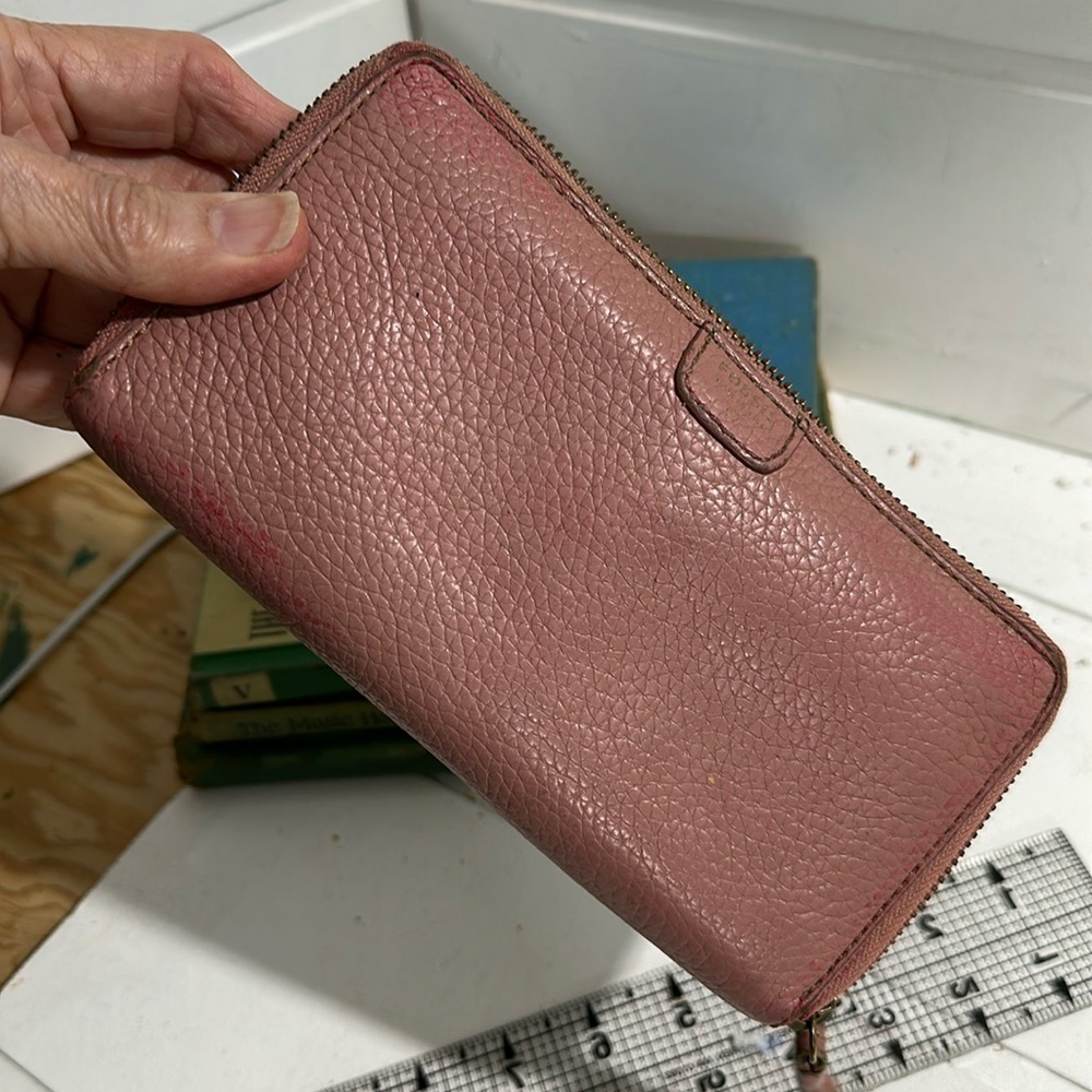 Pink Fossil Leather Wallet 3 side zipper longer length